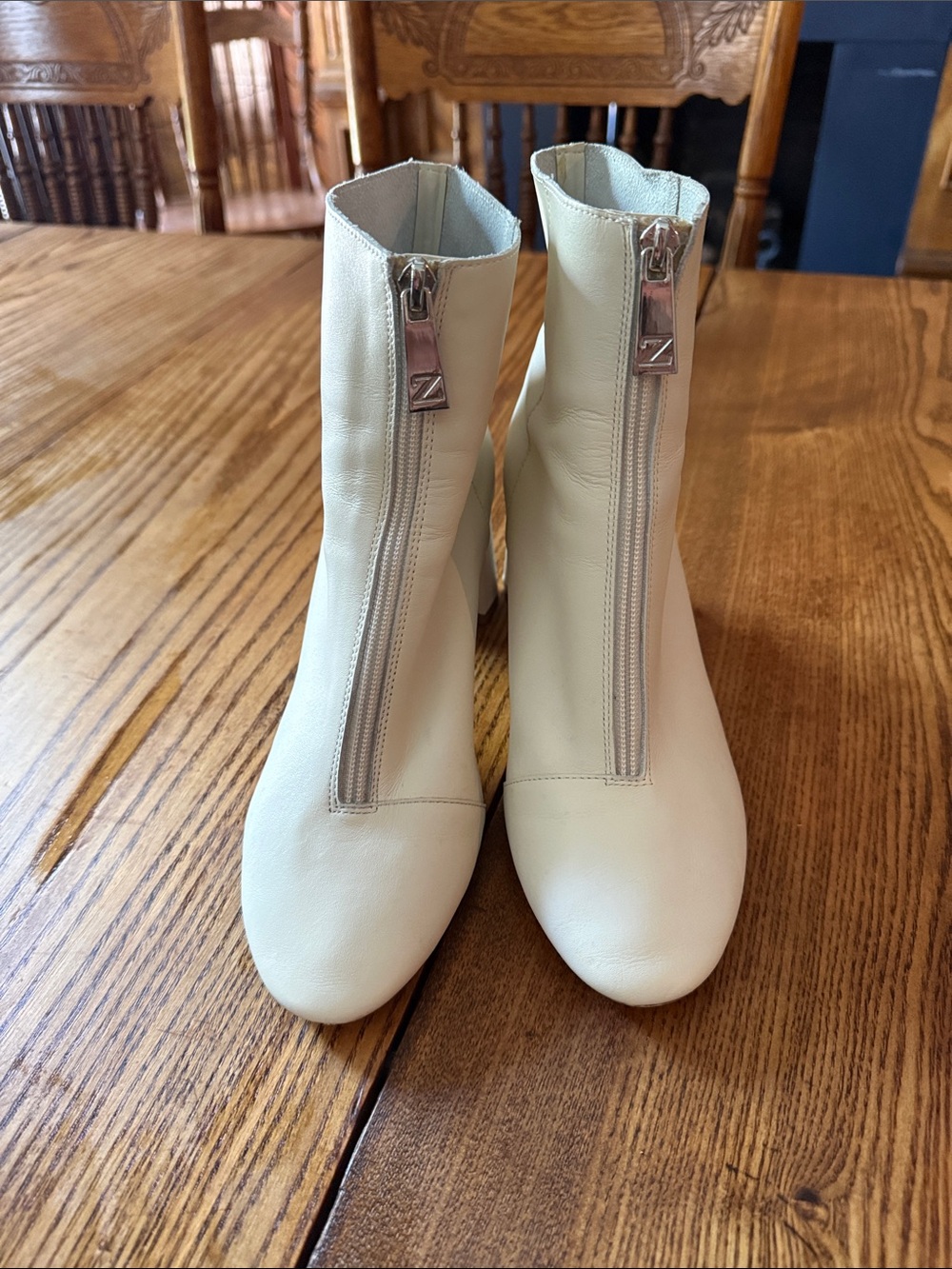 Zara Cream Front-Zip Ankle Booties